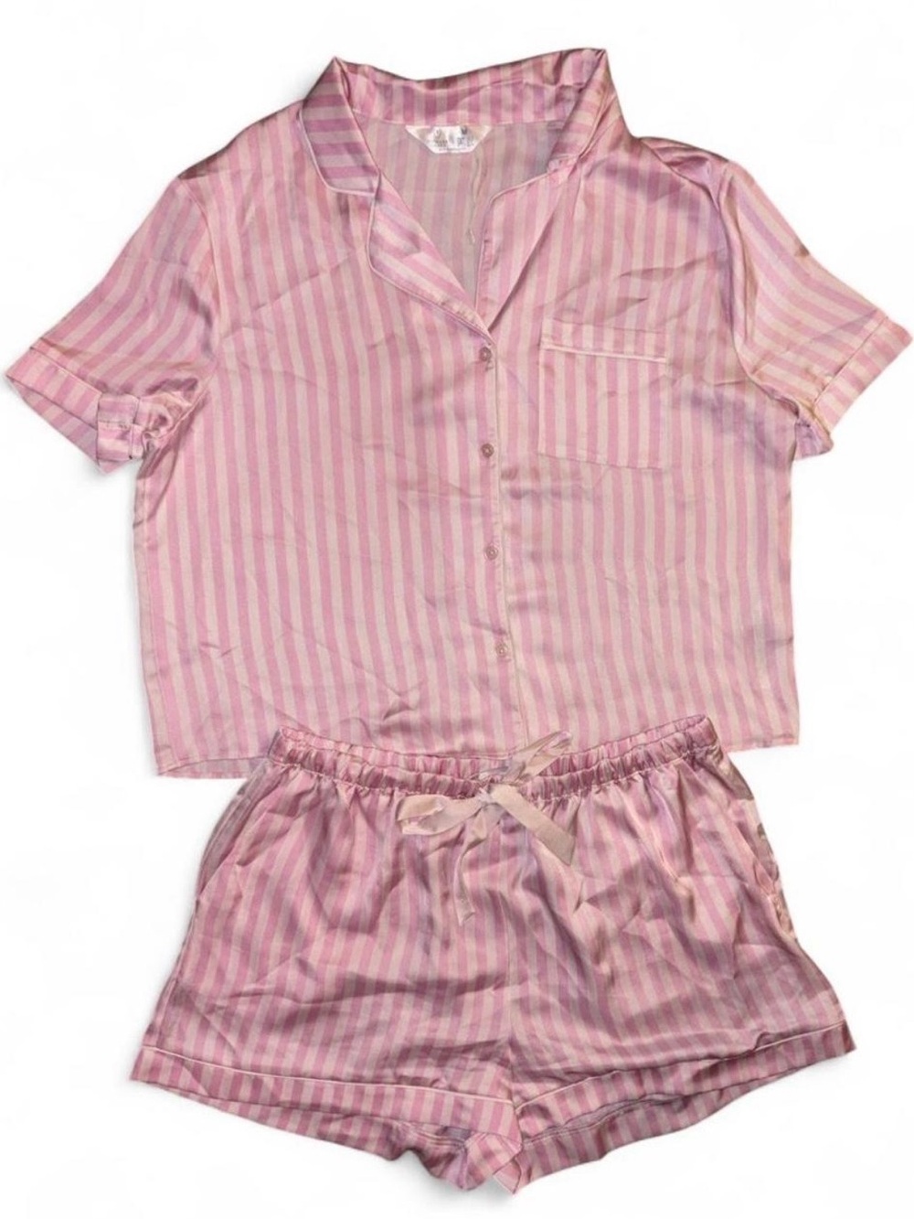 Primark Pink Striped Satin Short Pajama Set